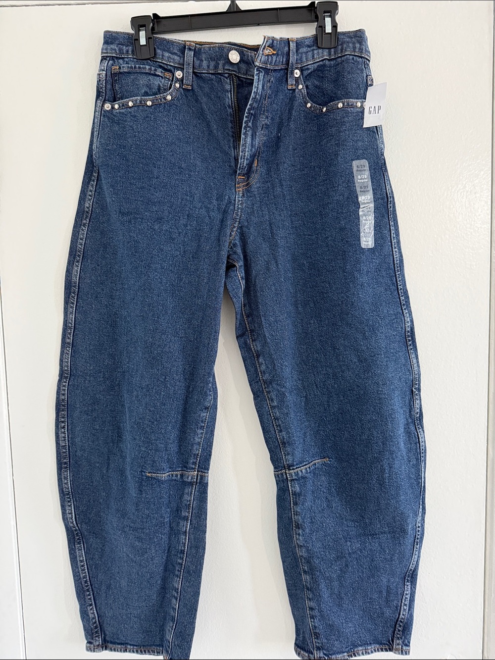 GAP Women's Boyfriend Barrel Jeans in Dark Blue with Stud Detail
